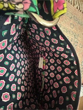 Vera Bradley Navy Tote with Pink and Green Floral Geometric Print